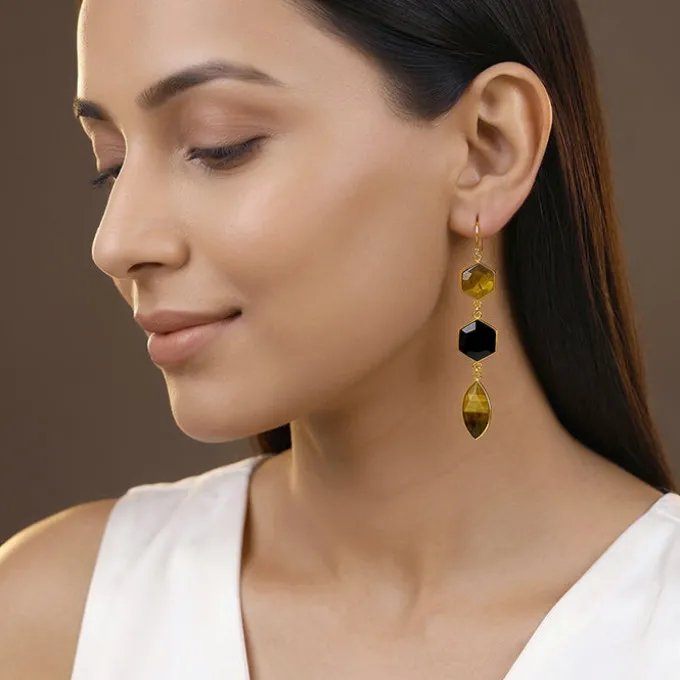 Golden Onyx Flame Dangler Earrings