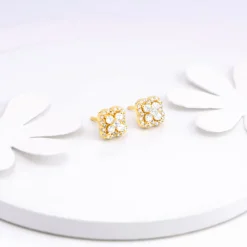 Golden Pansy Flower Earrings