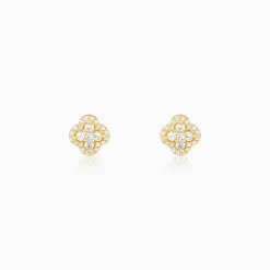 Golden Pansy Flower Earrings