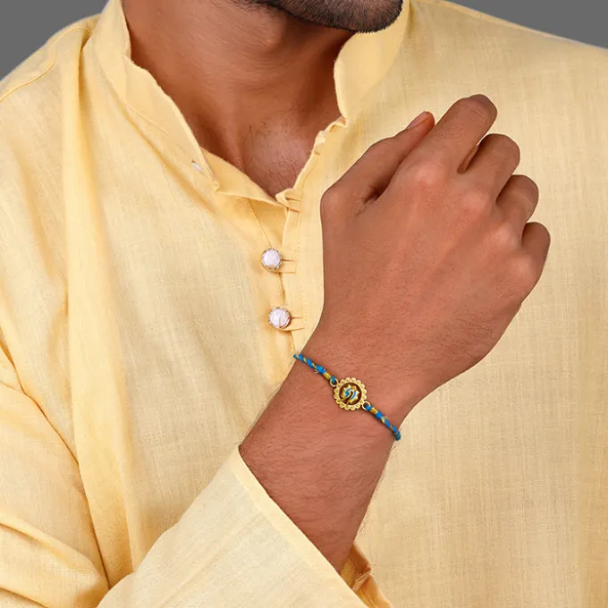 Golden Peacock Blossom Rakhi