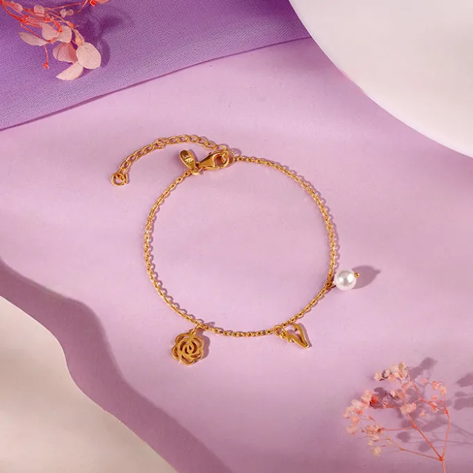 Golden Pearl Rosey Personalised Bracelet