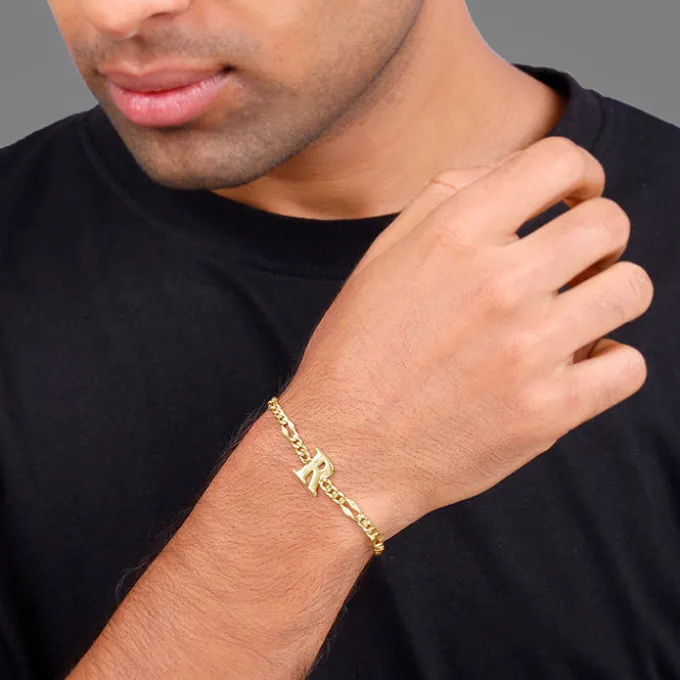 Golden Personalised Alpha Initial Bracelet For Him