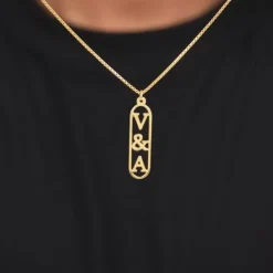 Golden Personalised Bar Initial Pendant For Him