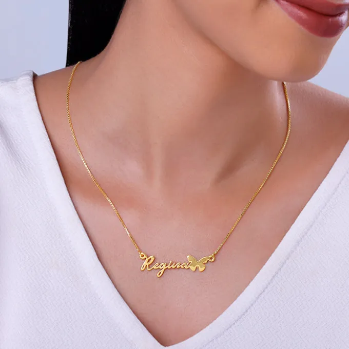 Golden Personalised Butterfly Pendant
