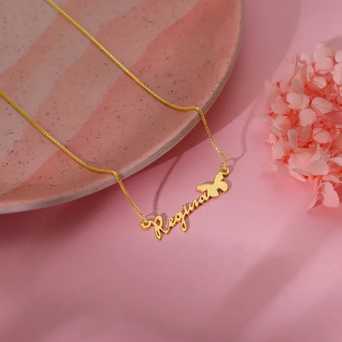 Golden Personalised Butterfly Pendant