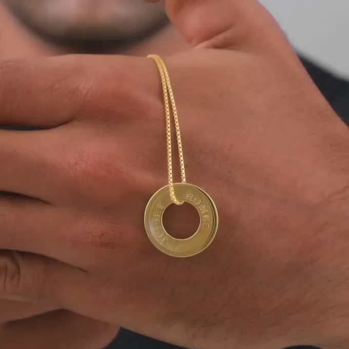 Golden Personalised Circular Pendant For Him