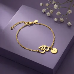 Golden Personalised Classy Om Heartbeat Bracelet