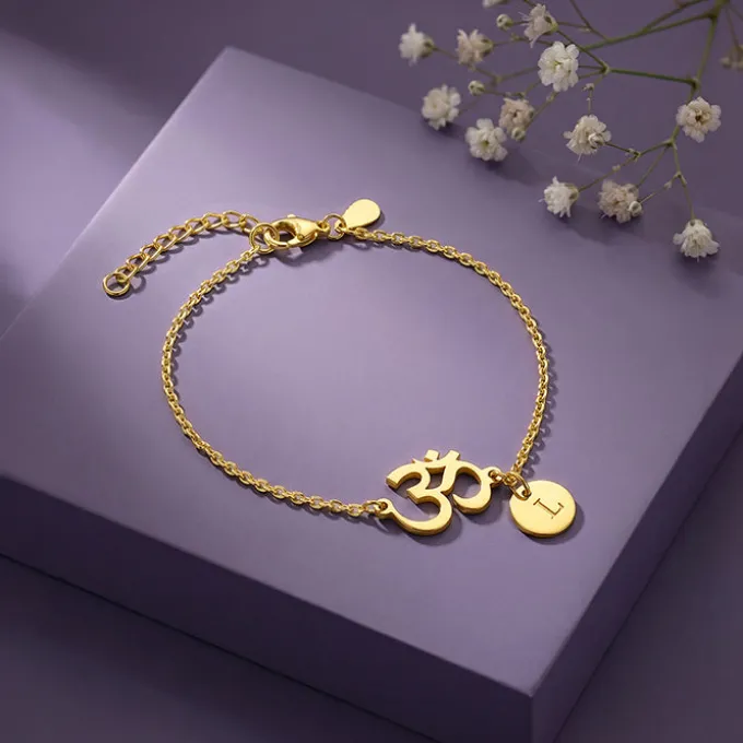 Golden Personalised Classy Om Heartbeat Bracelet