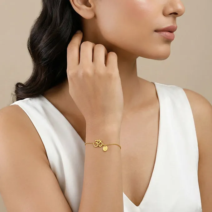 Golden Personalised Classy Om Heartbeat Bracelet