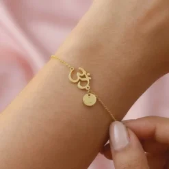 Golden Personalised Classy Om Heartbeat Bracelet