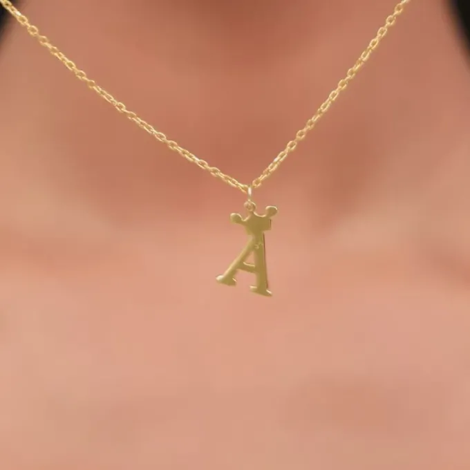 Golden Personalised Crown Initial Pendant
