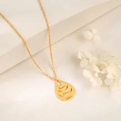 Golden Personalised Dreamy Teardrop Pendant With Link Chain