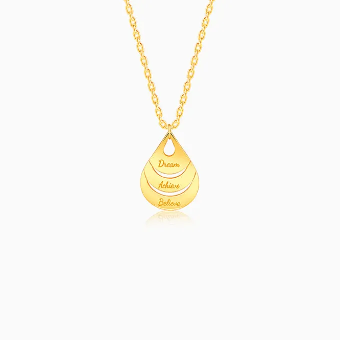 Golden Personalised Dreamy Teardrop Pendant With Link Chain