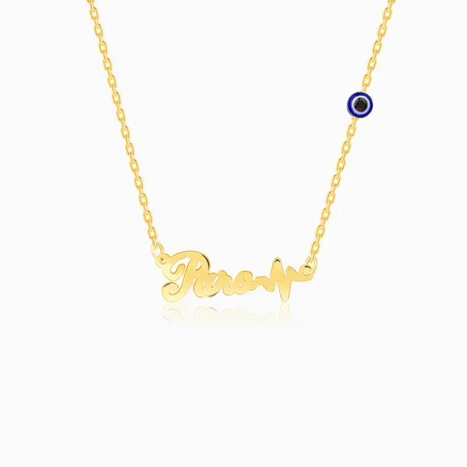 Golden Personalised Evil Eye Heartbeat Necklace