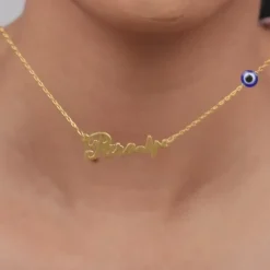 Golden Personalised Evil Eye Heartbeat Necklace