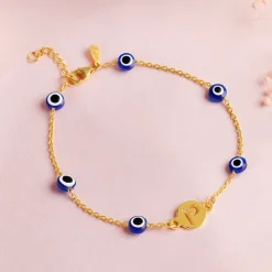 Golden Personalised Evil Eye Initial Bracelet
