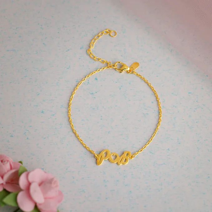 Golden Personalised Heart You Initial Bracelet