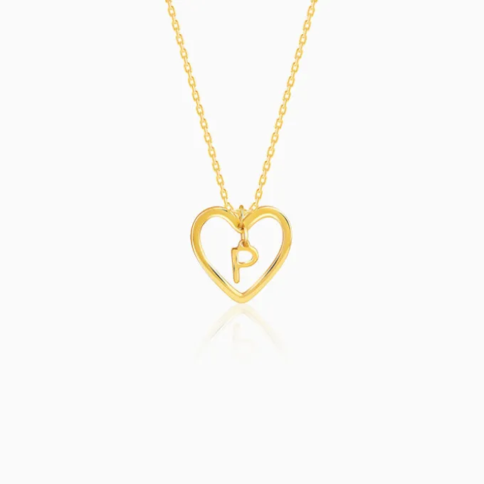 Golden Personalised Heart of Initial Pendant