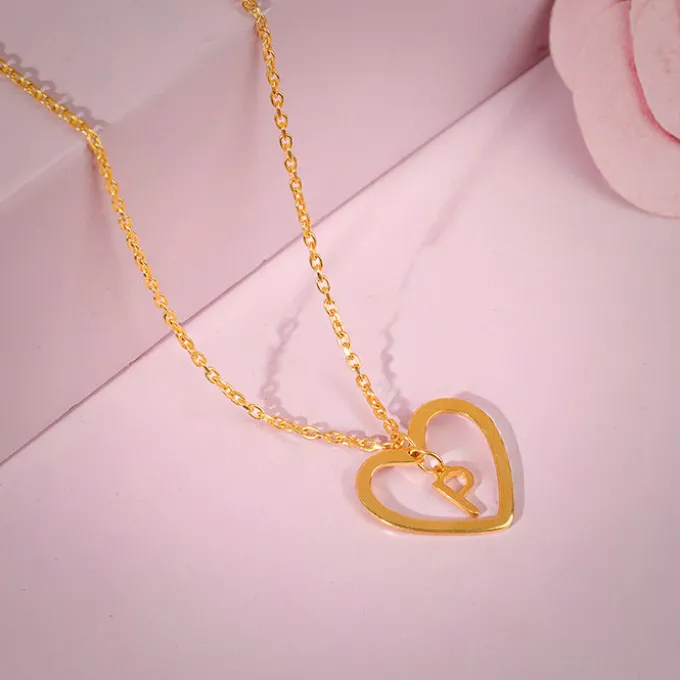 Golden Personalised Heart of Initial Pendant