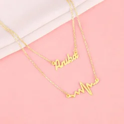 Golden Personalised Heartbeat Layered Necklace