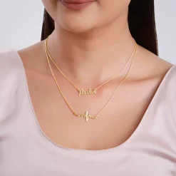 Golden Personalised Heartbeat Layered Necklace