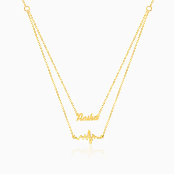 Golden Personalised Heartbeat Layered Necklace