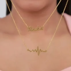 Golden Personalised Heartbeat Layered Necklace