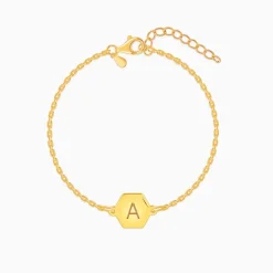 Golden Personalised Hexagon Initial Bracelet