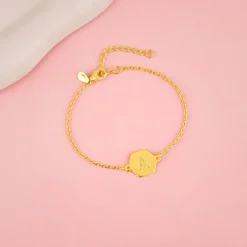 Golden Personalised Hexagon Initial Bracelet
