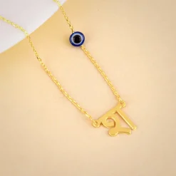 Golden Personalised Hindi Initial Evil Eye Necklace