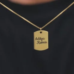 Golden Personalised Military Dog Tag Pendant with Box Chain For Him