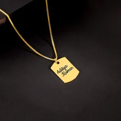 Golden Personalised Military Dog Tag Pendant with Box Chain For Him