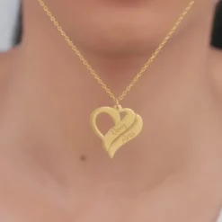Golden Personalised Name Heart Duo Pendant With Link Chain