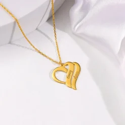 Golden Personalised Name Heart Duo Pendant With Link Chain