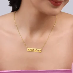 Golden Personalised Name Engraved with Love Necklace