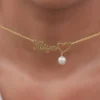 Golden Personalised Pearl Heart Necklace