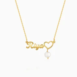 Golden Personalised Pearl Heart Necklace