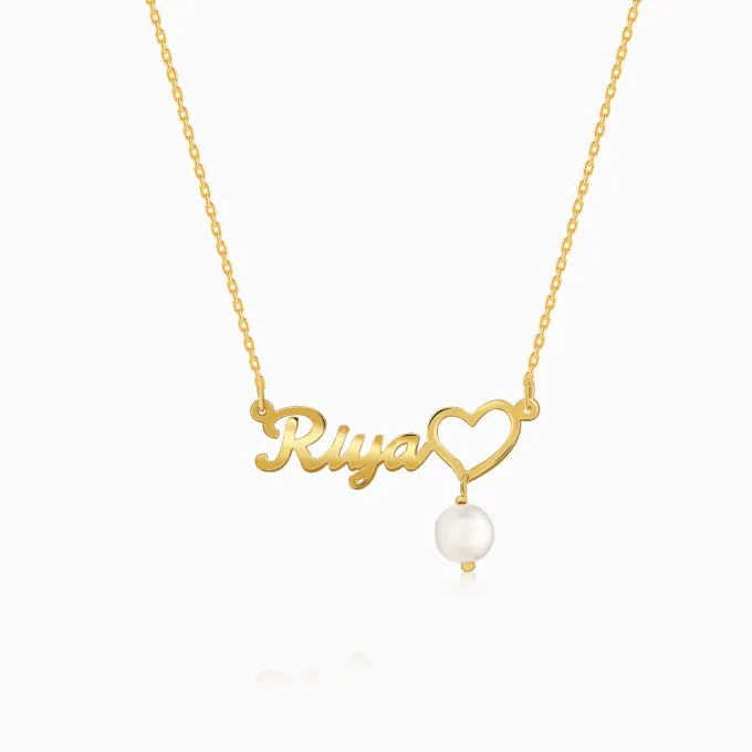 Golden Personalised Pearl Heart Necklace