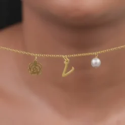 Golden Personalised Pearl Rosey Necklace