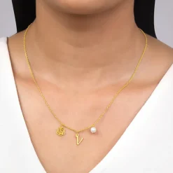 Golden Personalised Pearl Rosey Necklace