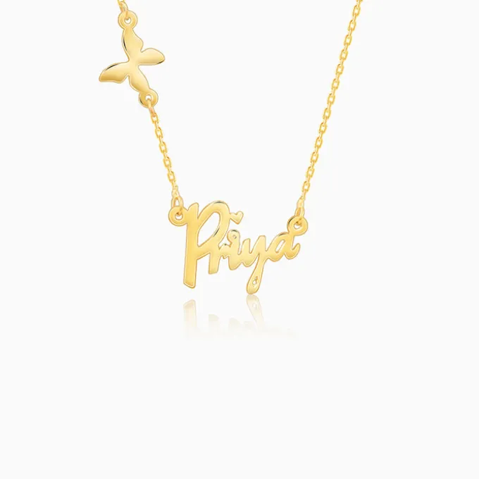 Golden Personalised Pretty Butterfly Necklace