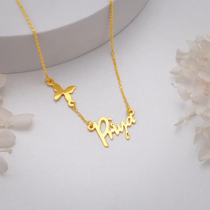 Golden Personalised Pretty Butterfly Necklace