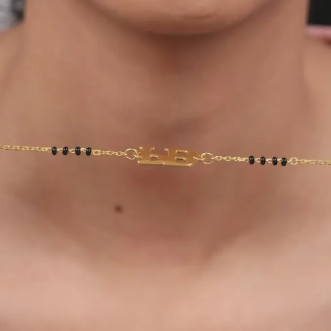 Golden Personalised Signature Initial Mangalsutra Bracelet