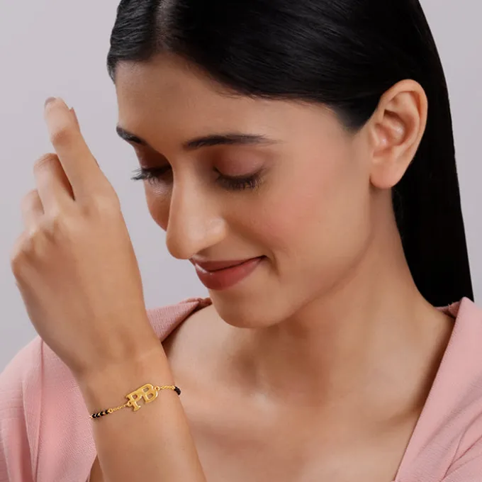 Golden Personalised Signature Initial Mangalsutra Bracelet
