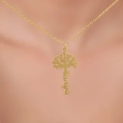Golden Personalised Tree of Names Pendant with Link Chain
