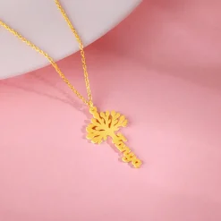 Golden Personalised Tree of Names Pendant with Link Chain