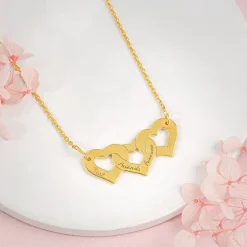 Golden Personalised Triple Heart BFF Necklace