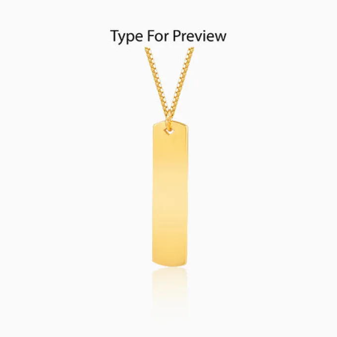 Golden Personalised Vertical Bar Name Pendant with Box Chain For Him