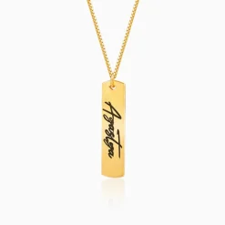 Golden Personalised Vertical Bar Name Pendant with Box Chain For Him