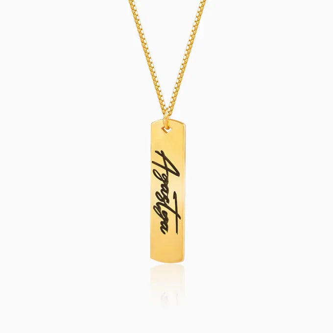 Golden Personalised Vertical Bar Name Pendant with Box Chain For Him
